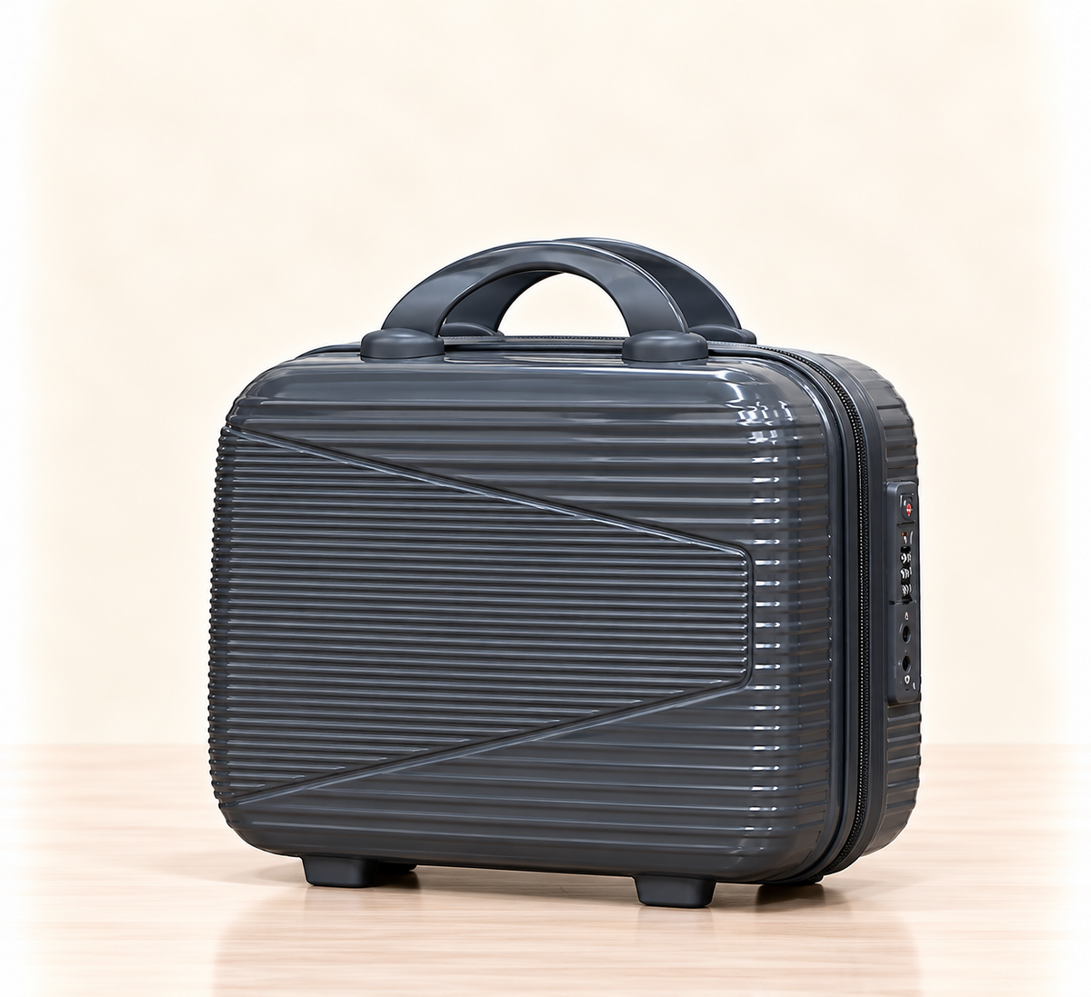 A three-piece pink luggage set consisting of a large spinner suitcase, a medium spinner suitcase, and a matching small handbag, all with telescoping handles and wheels, shown on a light beige background. 
